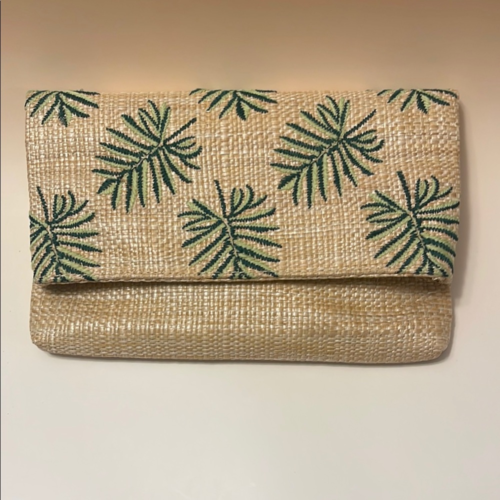 Tropical Leaf Embroidered Clutch NWOT